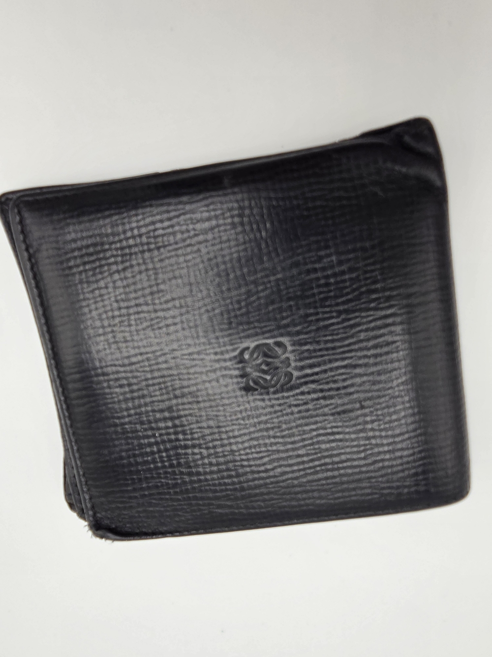Vintage LOEWE Black Leather Bifold Wallet Embossed Anagram Slim Spain